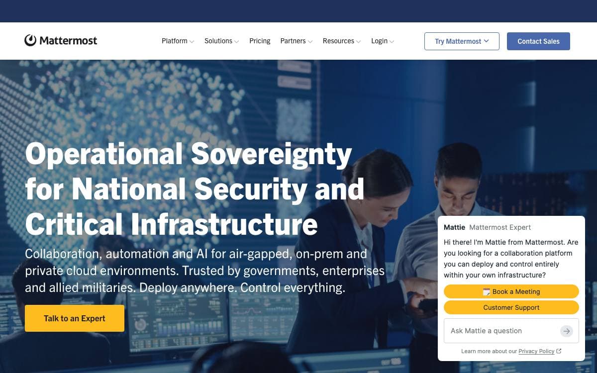 Screenshot of Mattermost website
