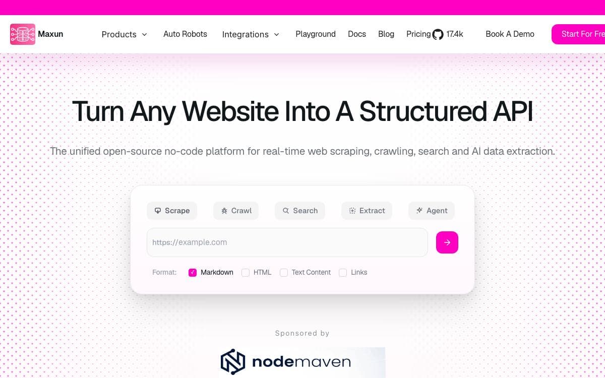 Screenshot of Maxun website