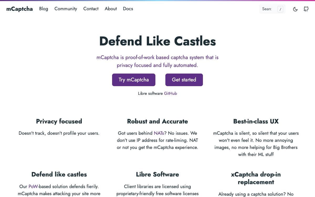 Screenshot of mCaptcha website