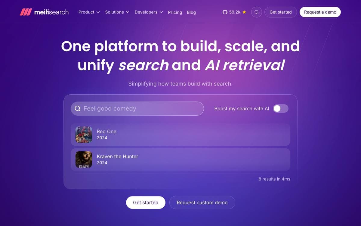 Screenshot of Meilisearch website