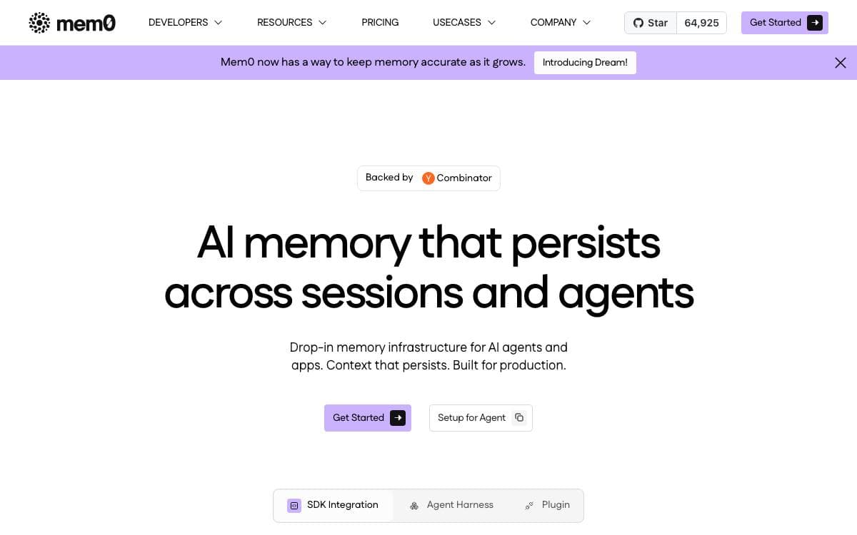 Screenshot of Mem0 website