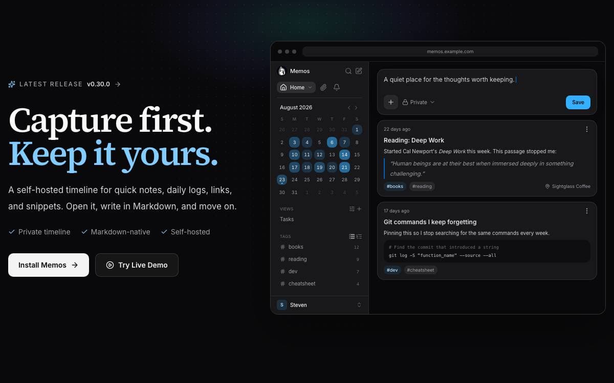 Screenshot of Memos website