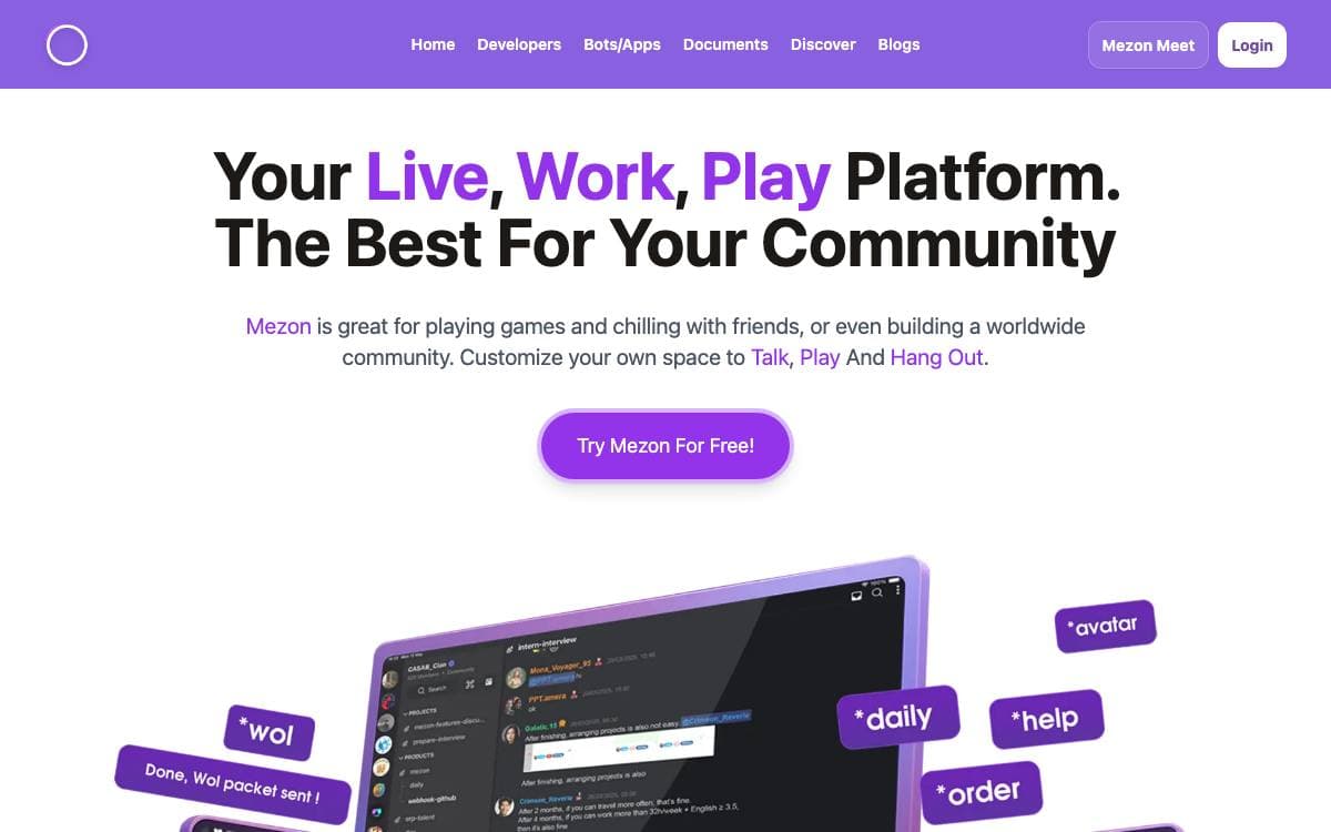 Screenshot of Mezon website