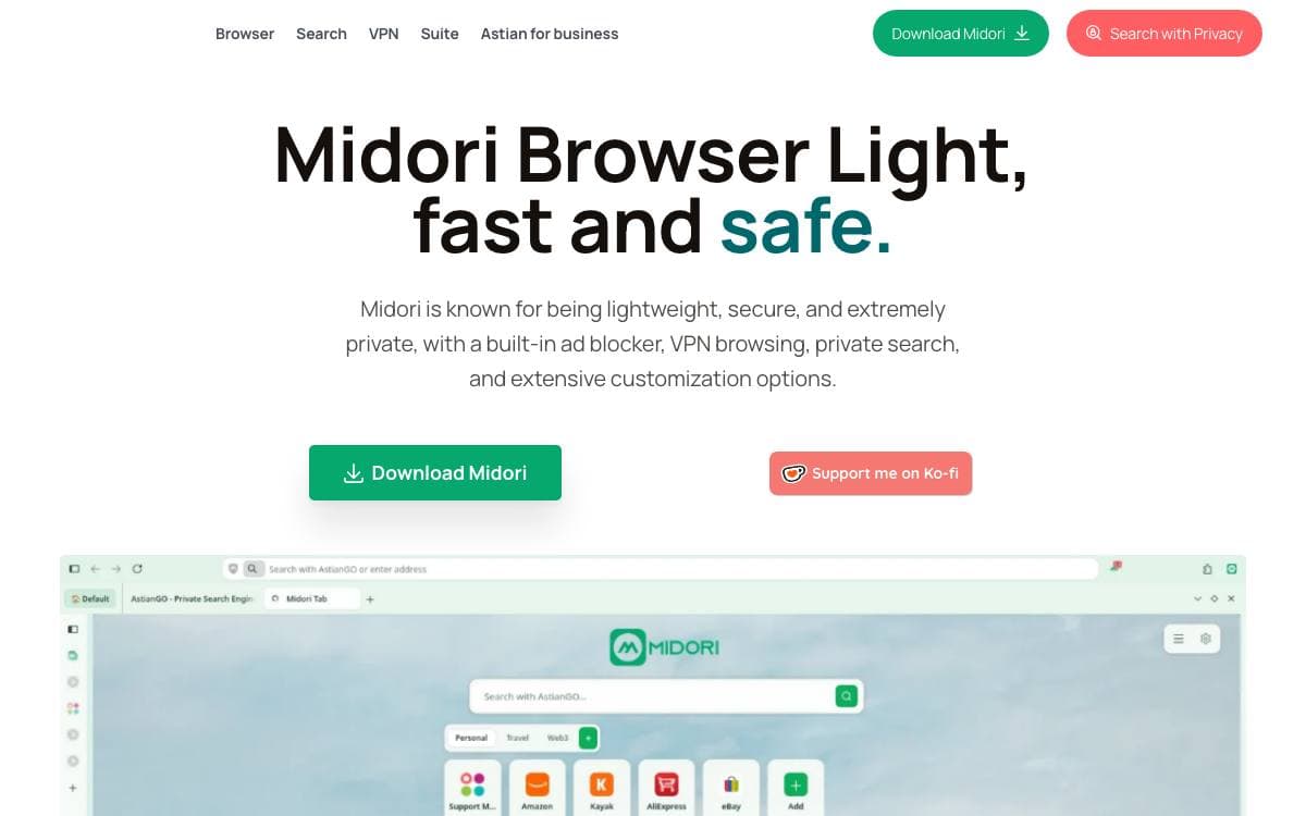 Screenshot of Midori Browser website