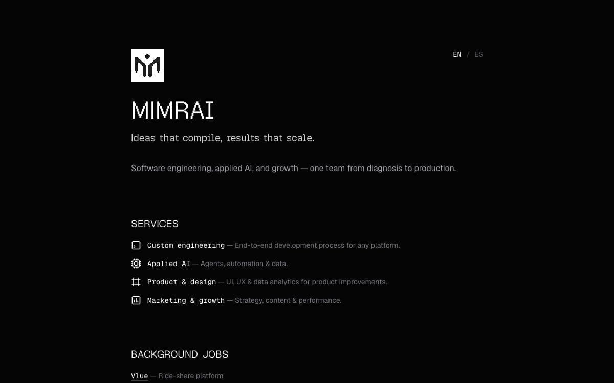 Screenshot of Mimrai website