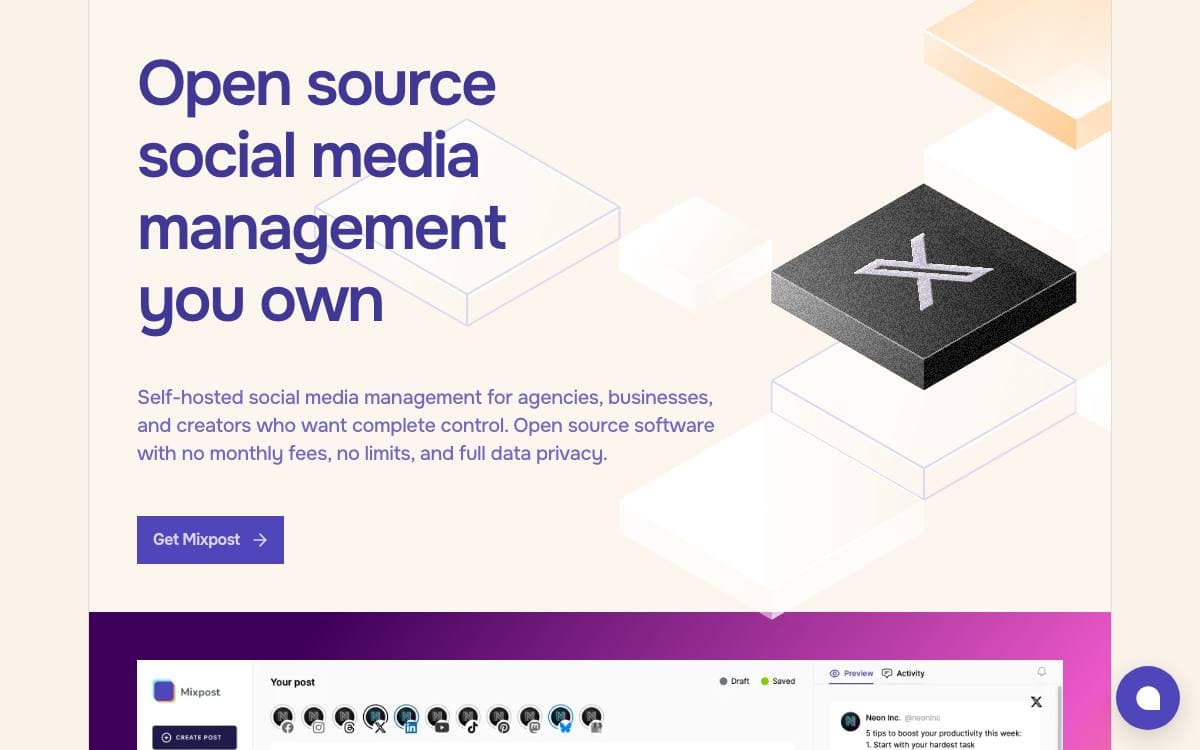 Screenshot of Mixpost website