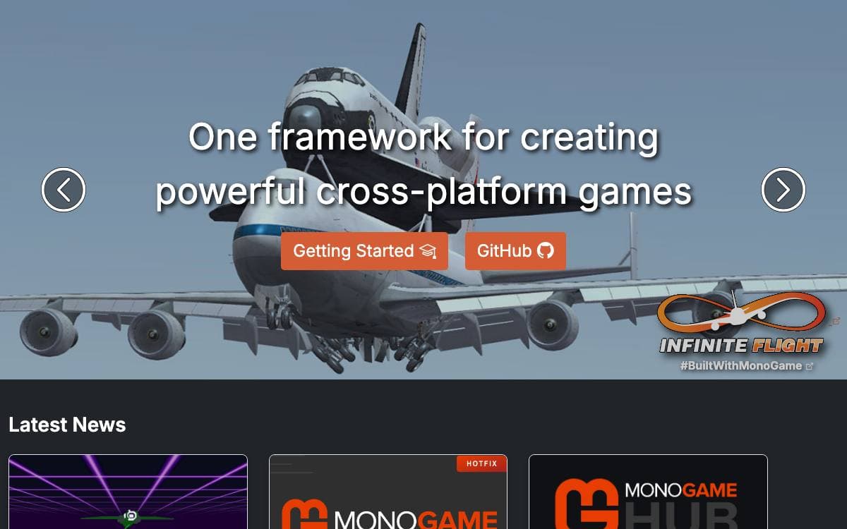 Screenshot of MonoGame website