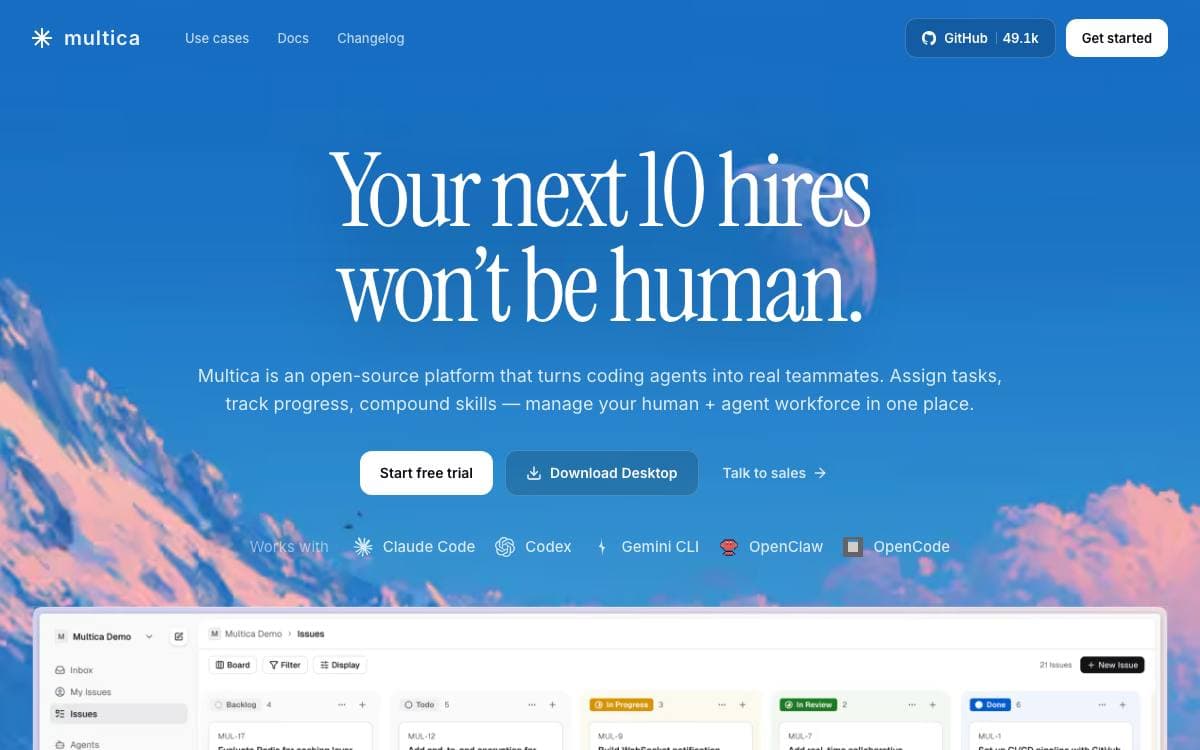 Screenshot of Multica website