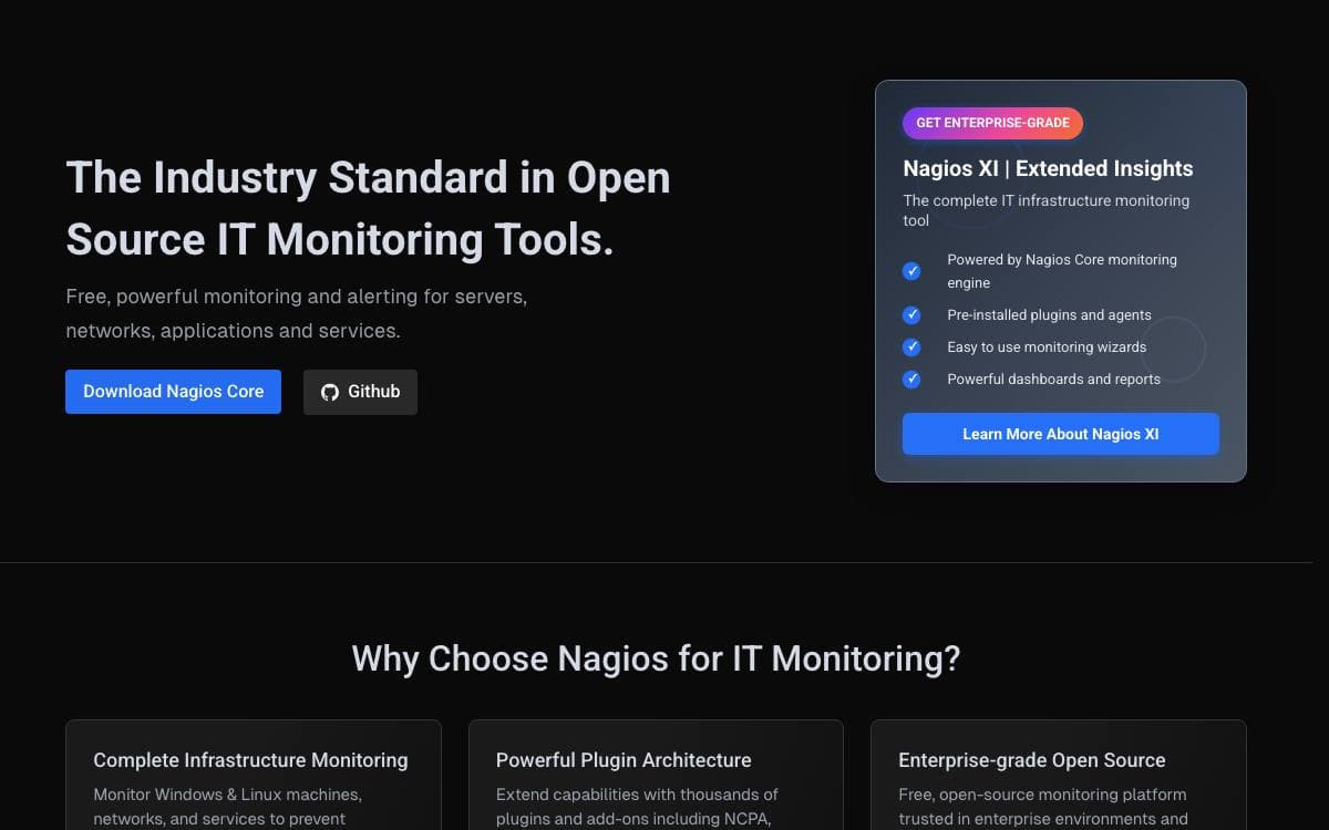 Screenshot of Nagios website