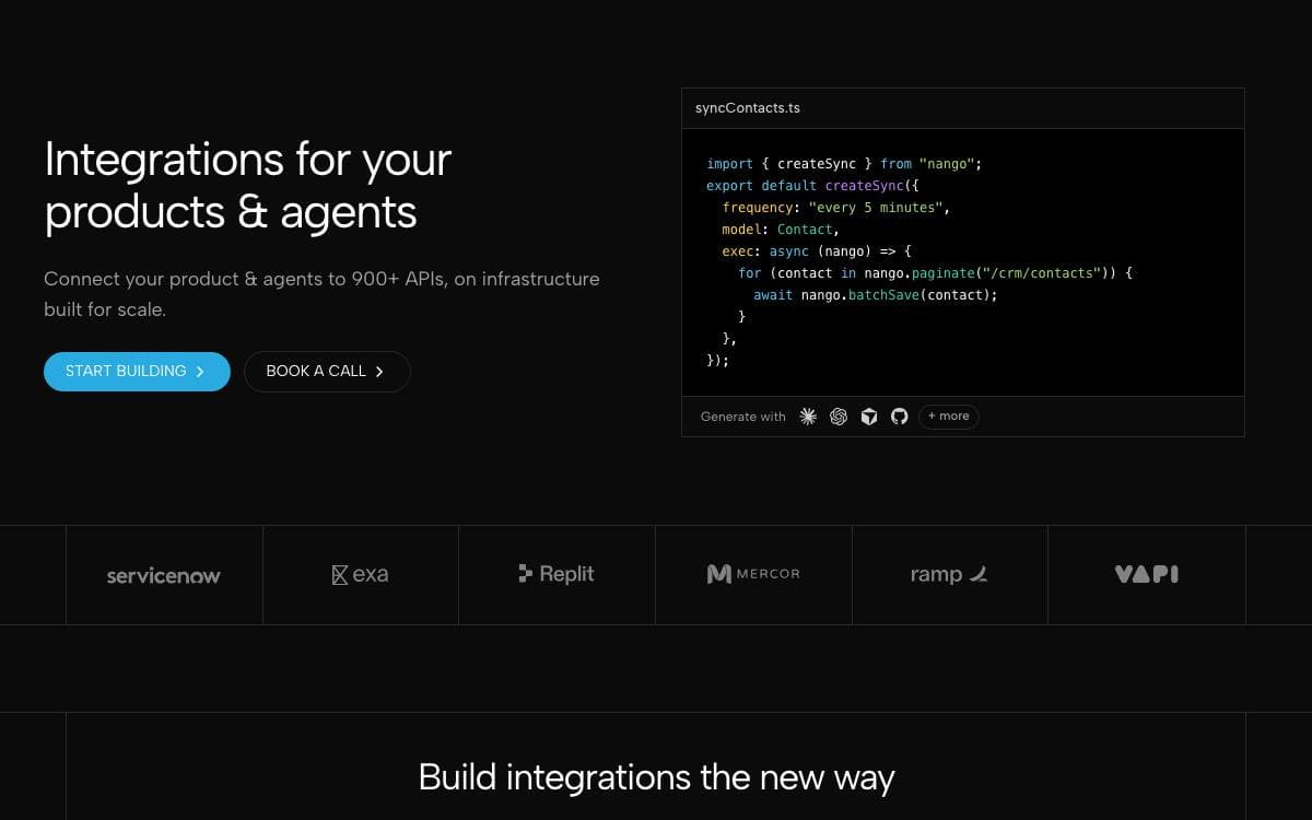 Screenshot of Nango website