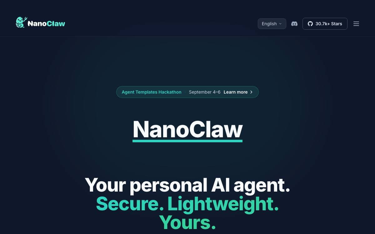 Screenshot of NanoClaw website