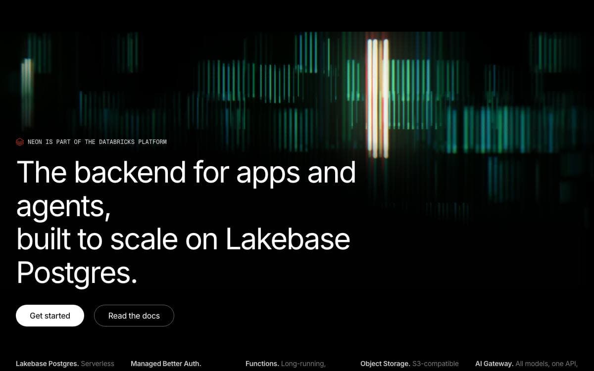 Screenshot of Neon Postgres website
