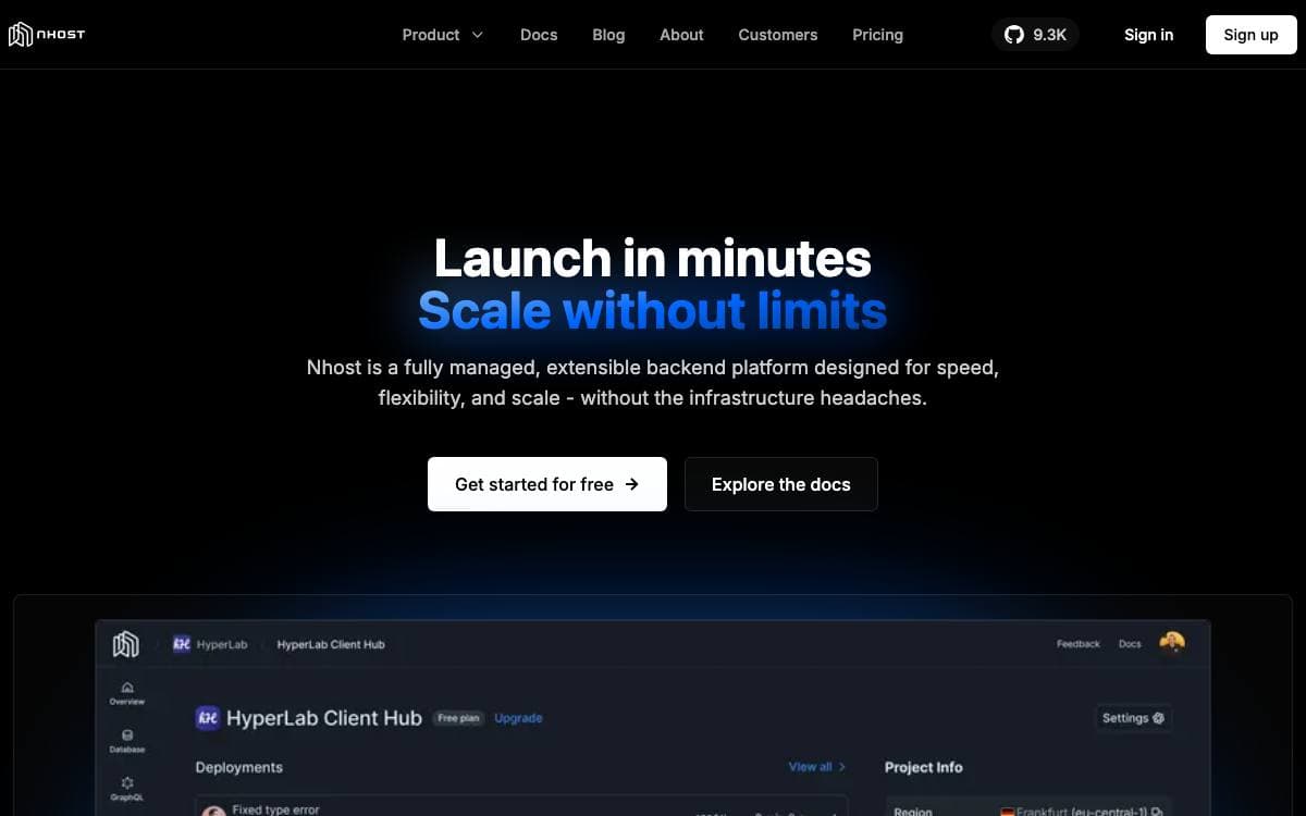 Screenshot of NHost website