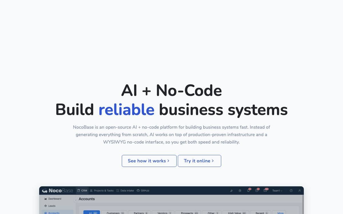 Screenshot of NocoBase website