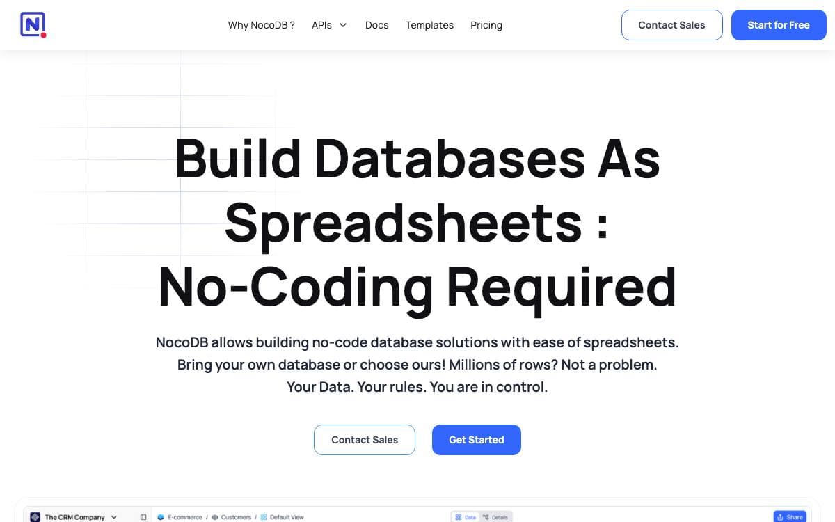 Screenshot of NocoDB website