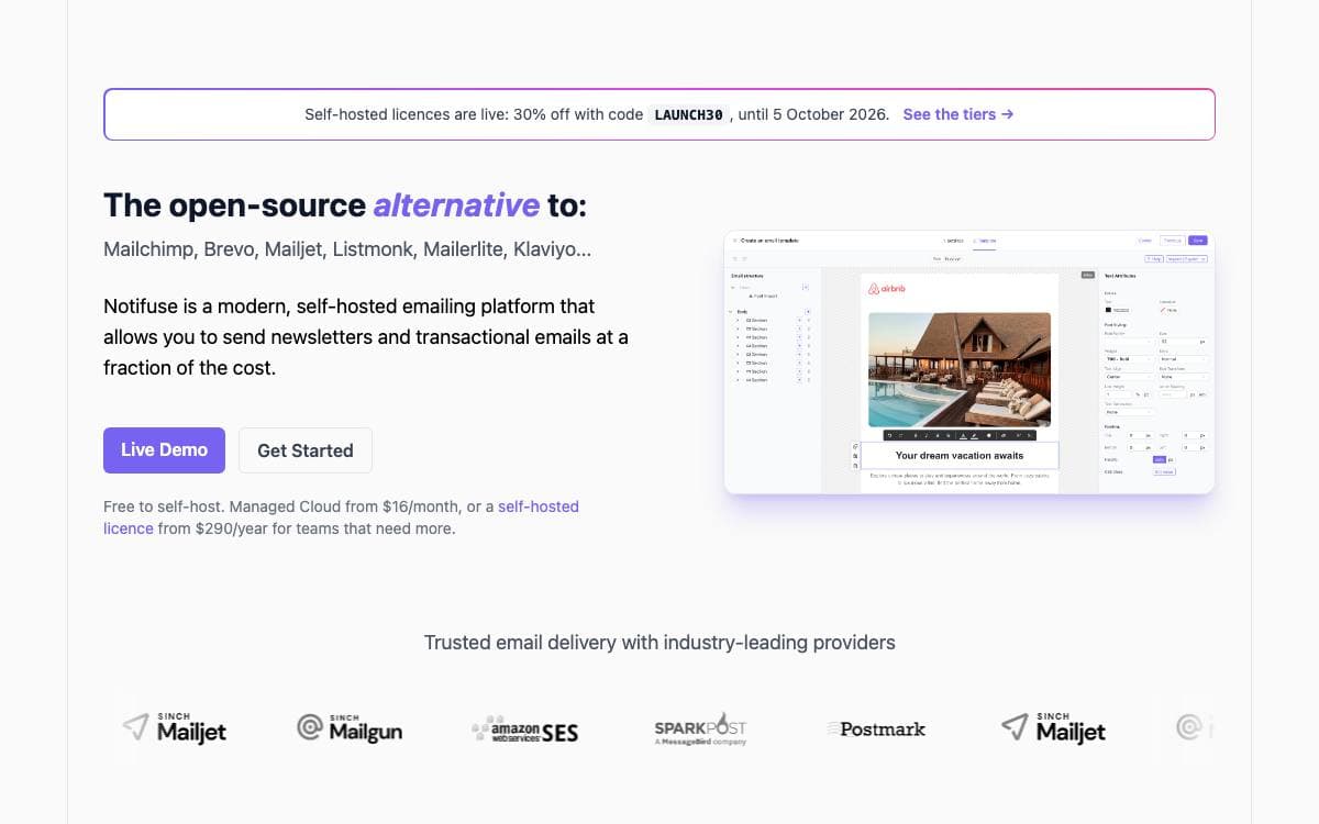 Screenshot of Notifuse website