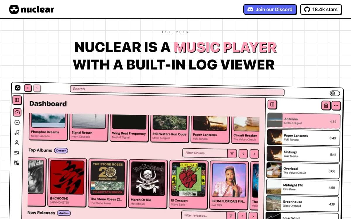 Screenshot of Nuclear website