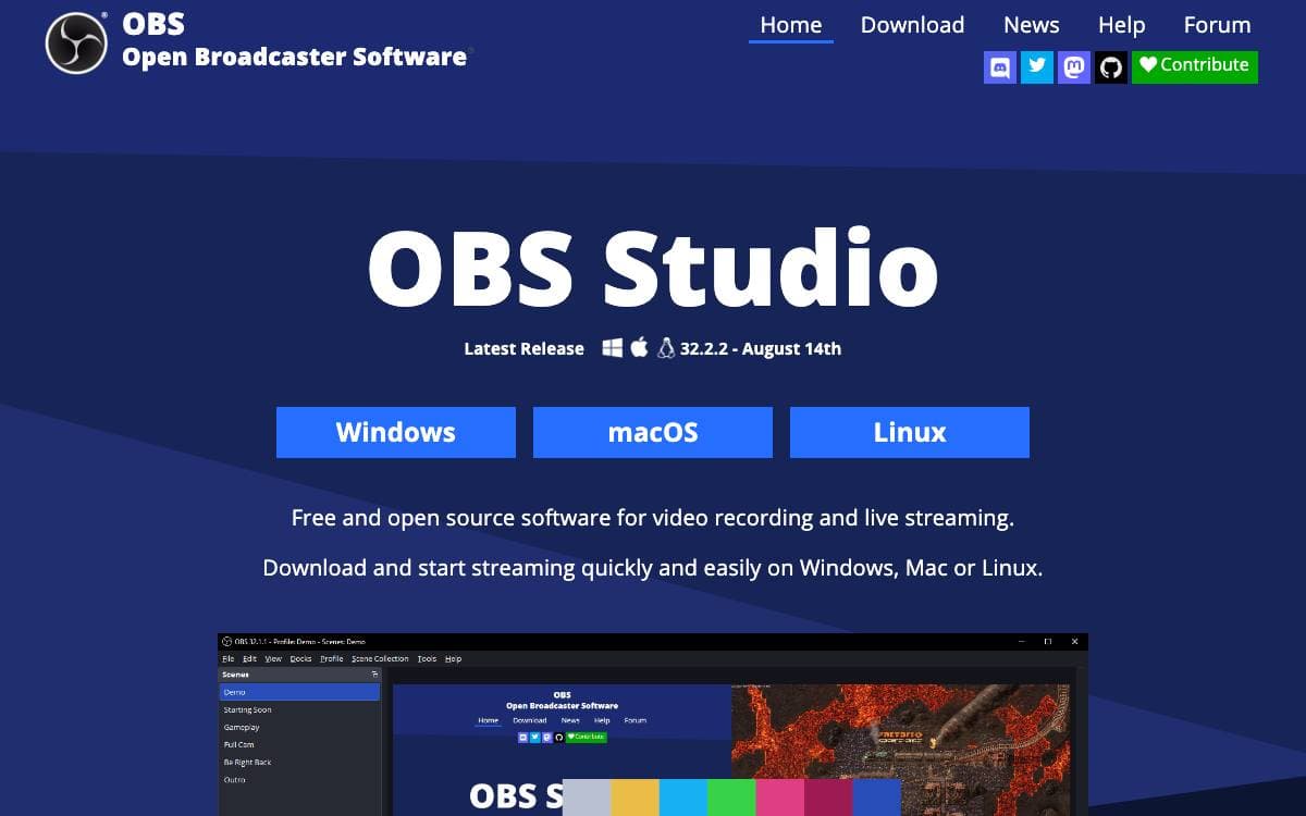 Screenshot of OBS Studio website