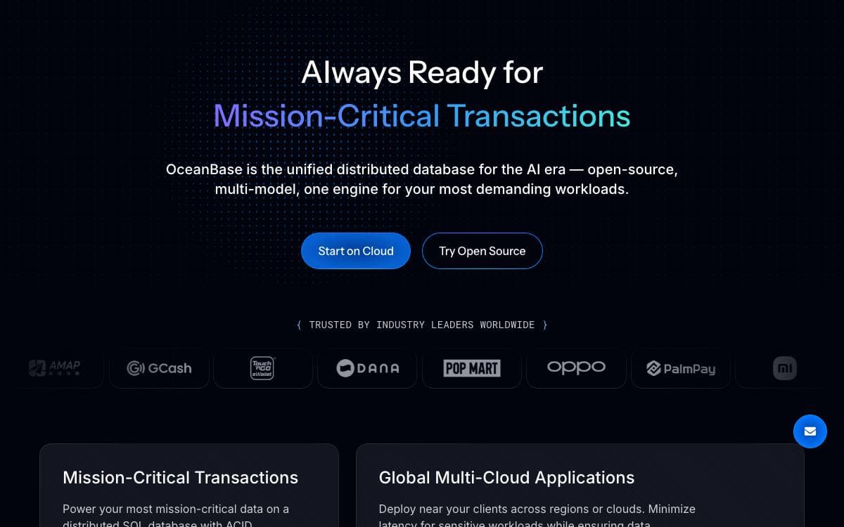 Screenshot of OceanBase website