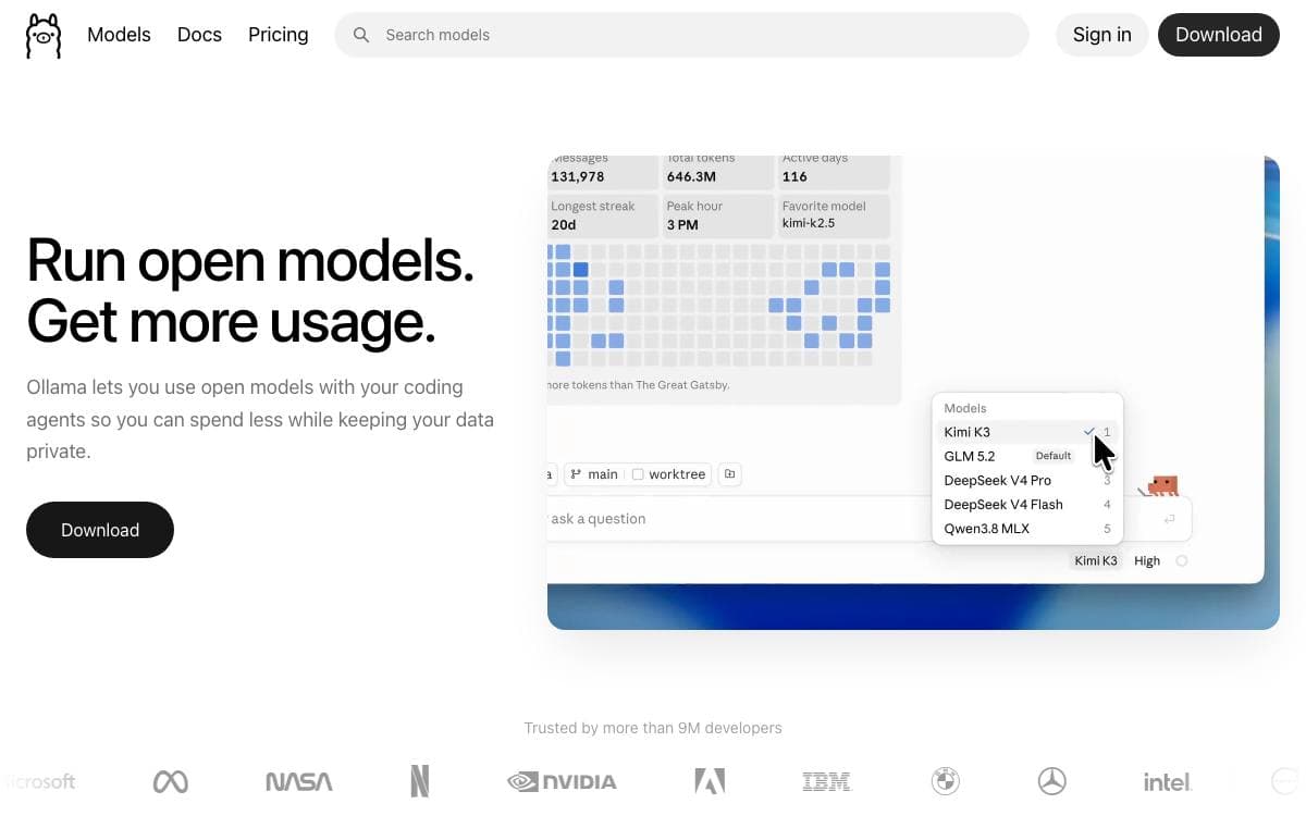 Screenshot of Ollama website