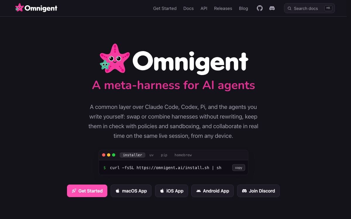 Screenshot of Omnigent website