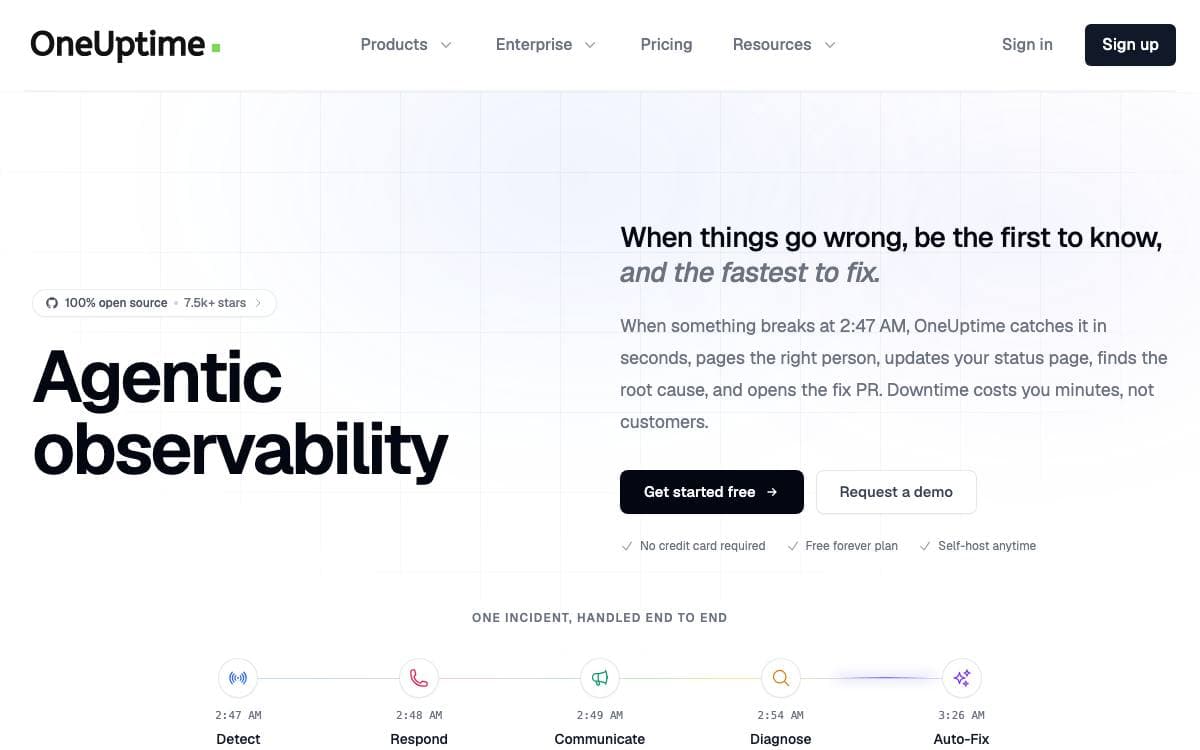 Screenshot of OneUptime website