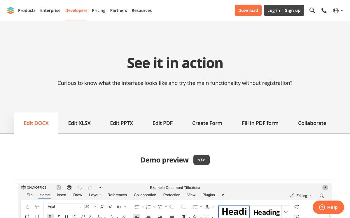 Screenshot of ONLYOFFICE Docs website