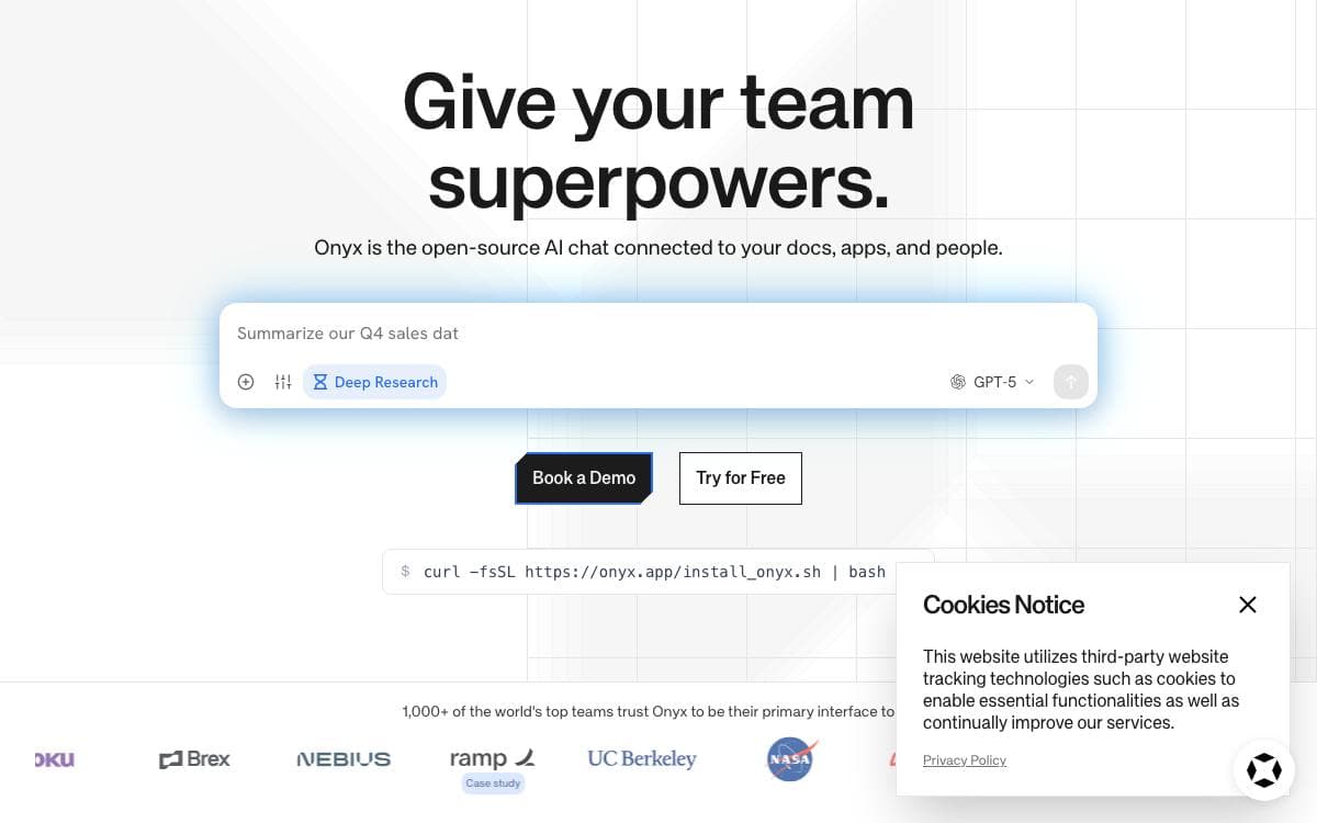 Screenshot of Onyx website