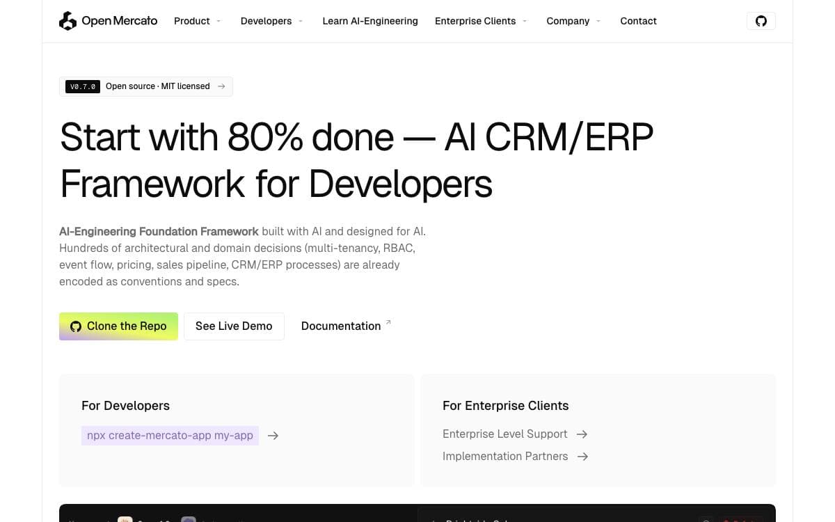 Screenshot of Open Mercato website