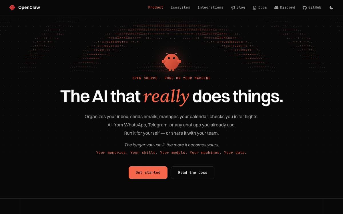 Screenshot of OpenClaw website