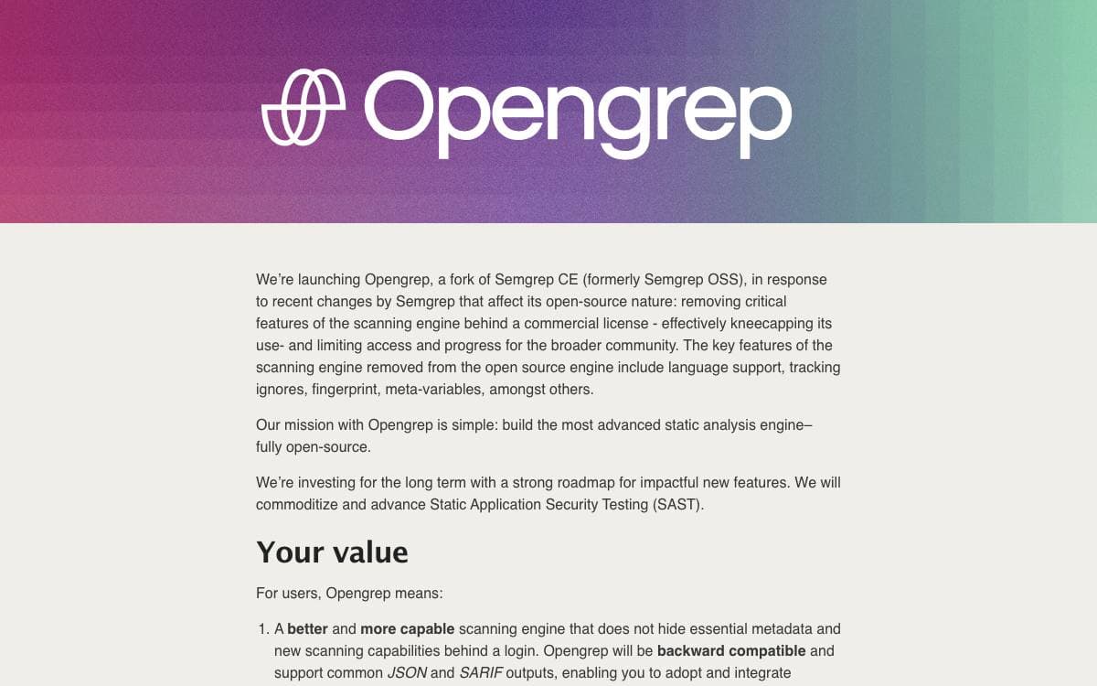 Screenshot of Opengrep website