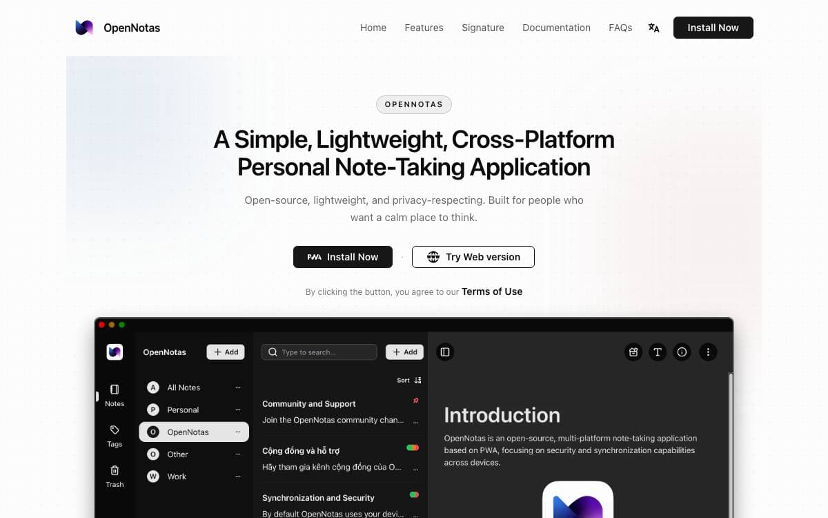 Screenshot of OpenNotas website