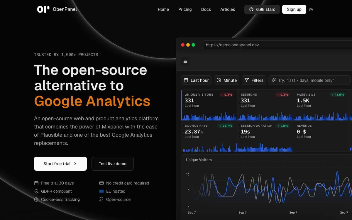 Screenshot of OpenPanel website