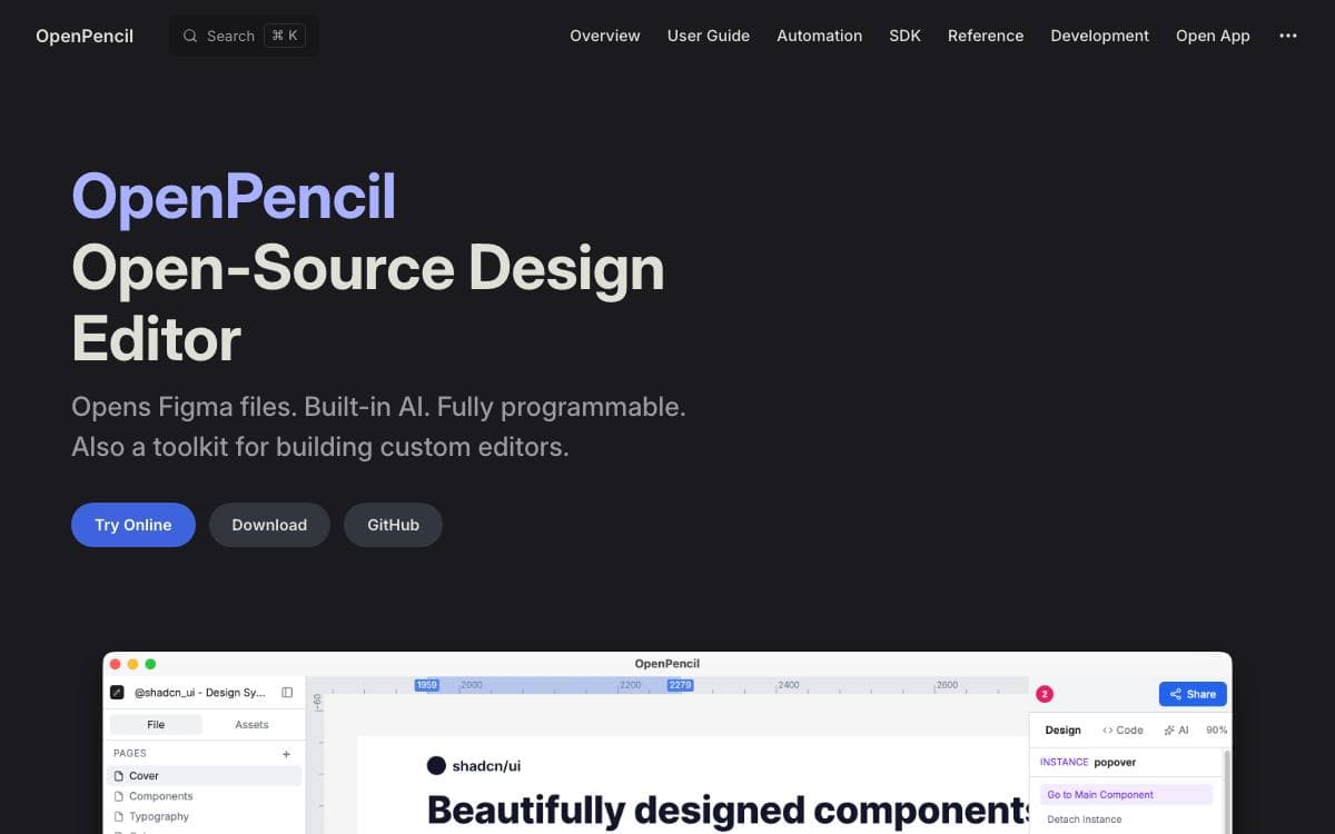 Screenshot of OpenPencil website