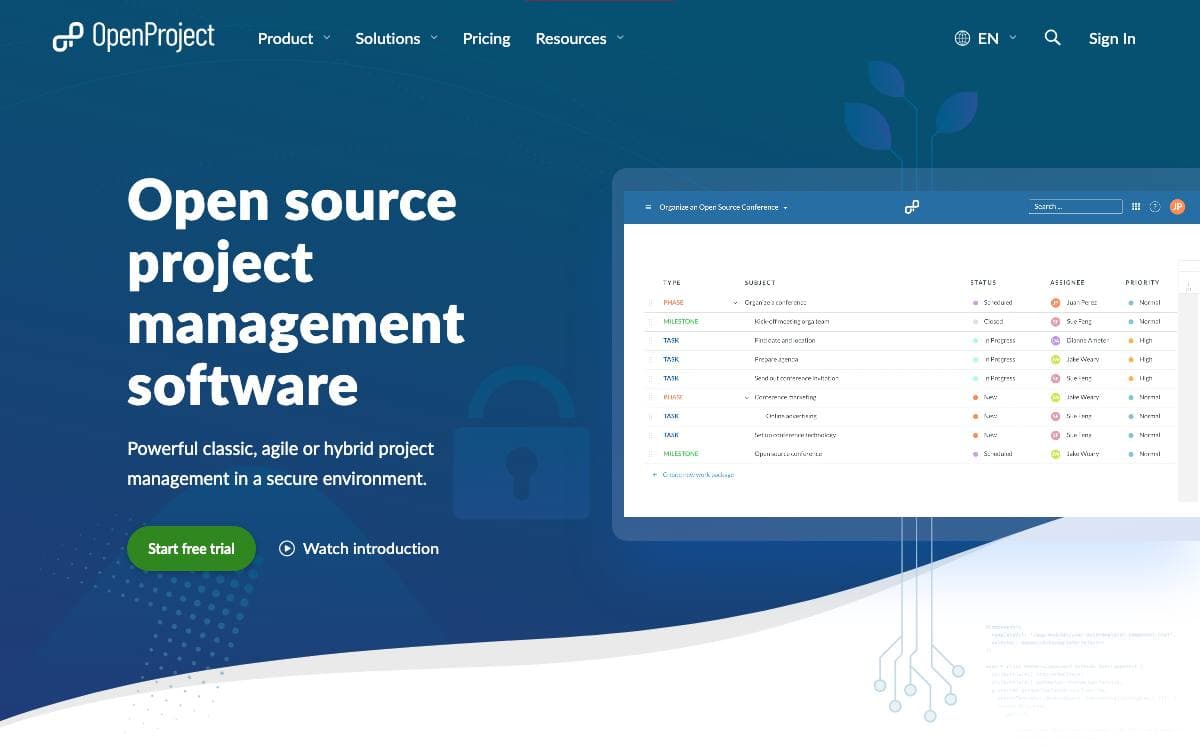 Screenshot of OpenProject website