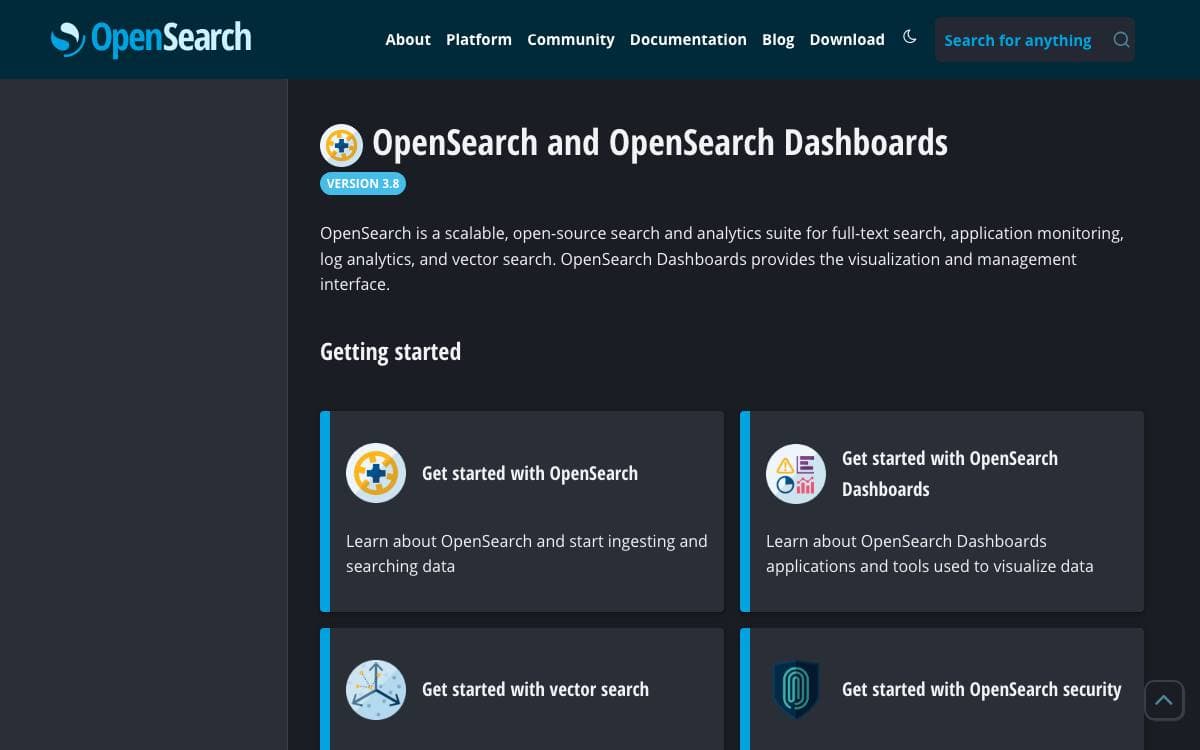 Screenshot of OpenSearch website