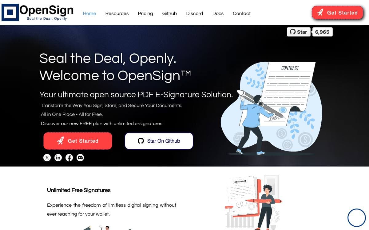 Screenshot of OpenSign website