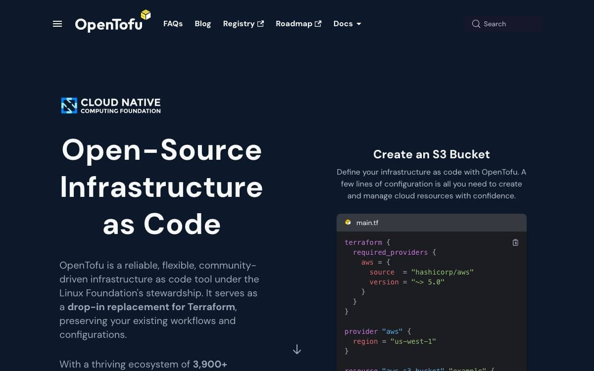 Screenshot of OpenTofu website