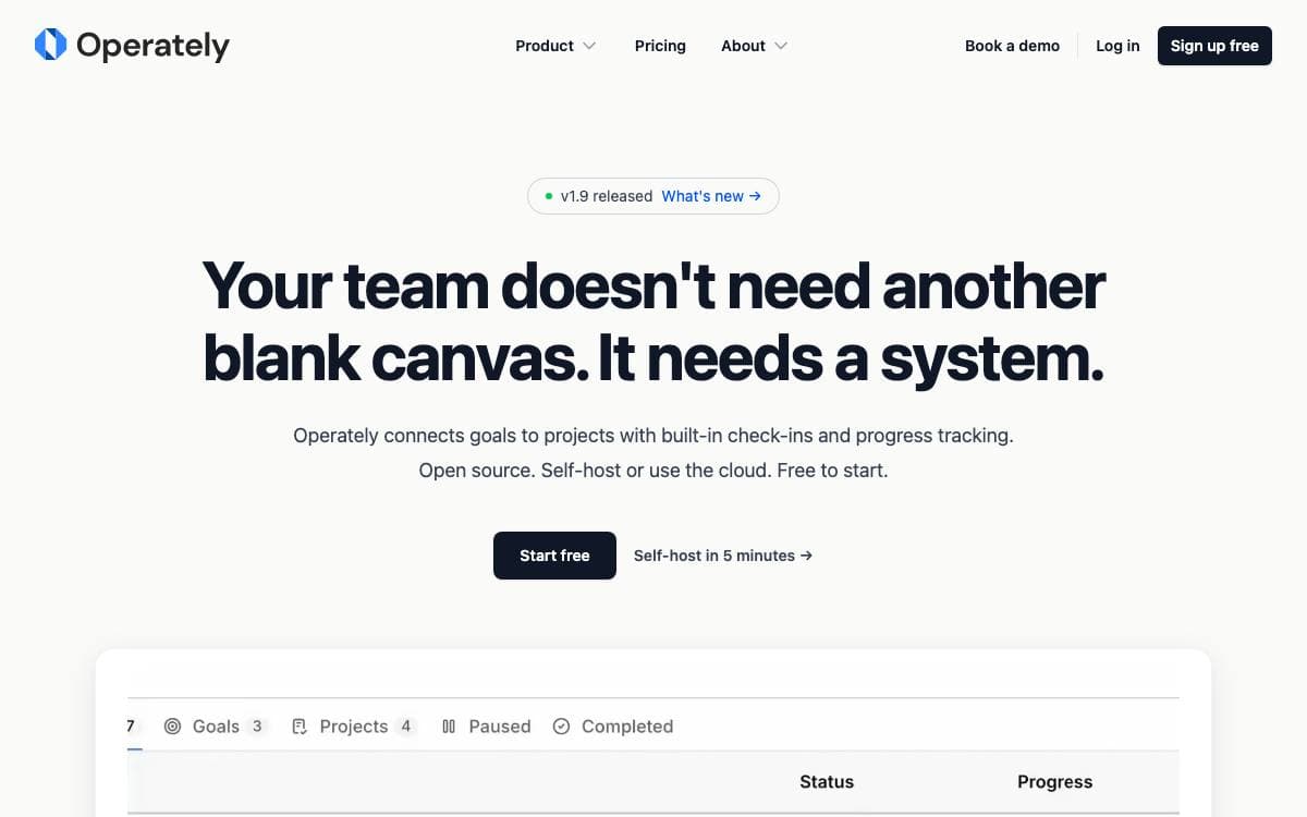 Screenshot of Operately website