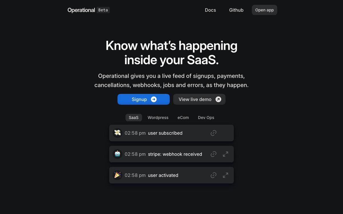 Screenshot of Operational website