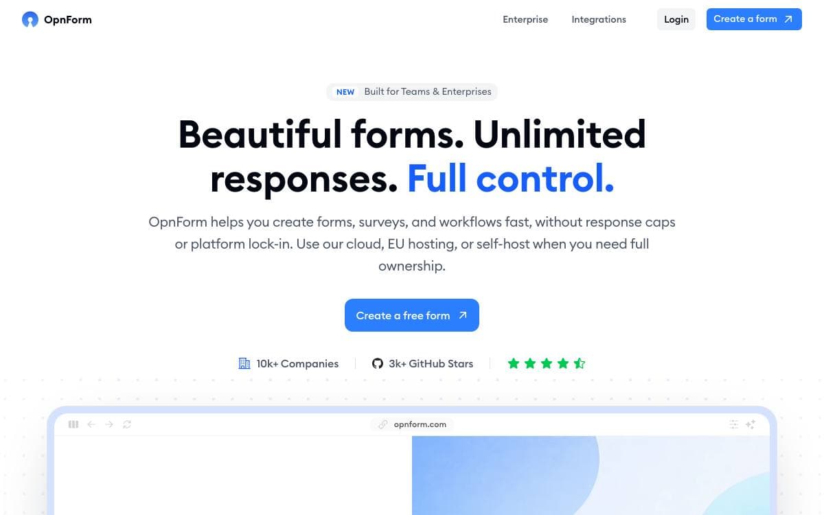 Screenshot of OpnForm website