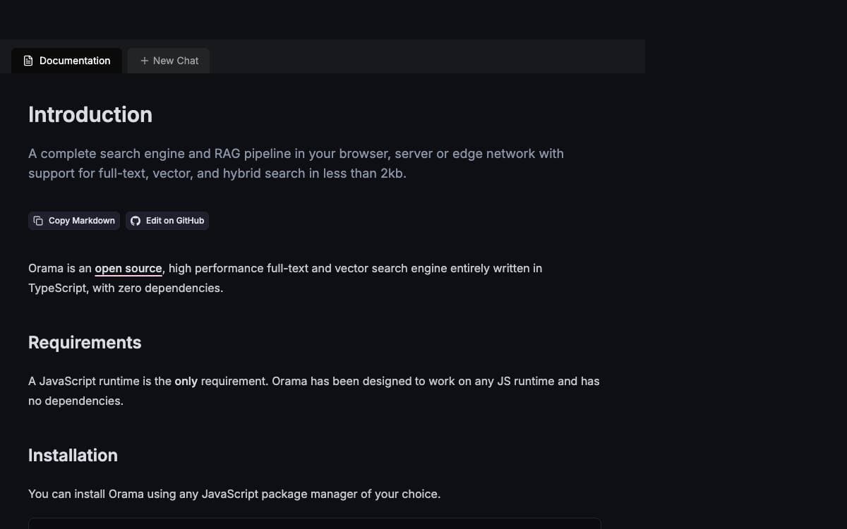 Screenshot of Orama website