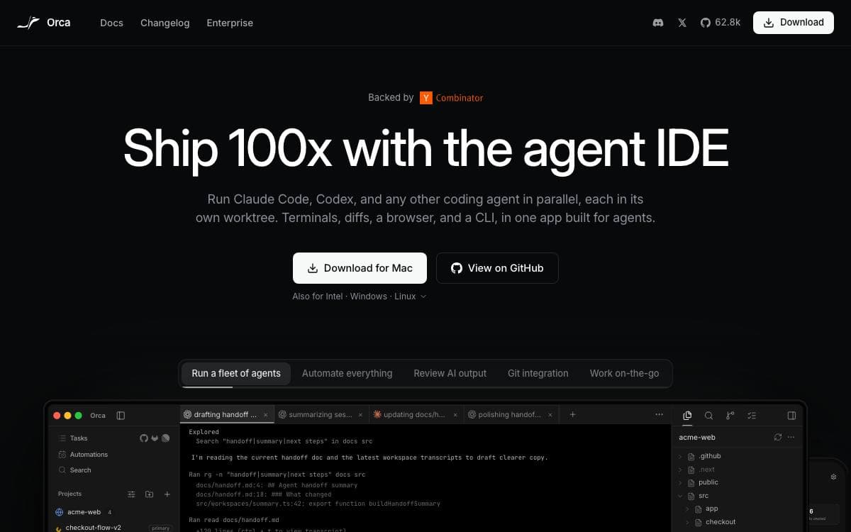 Screenshot of Orca website