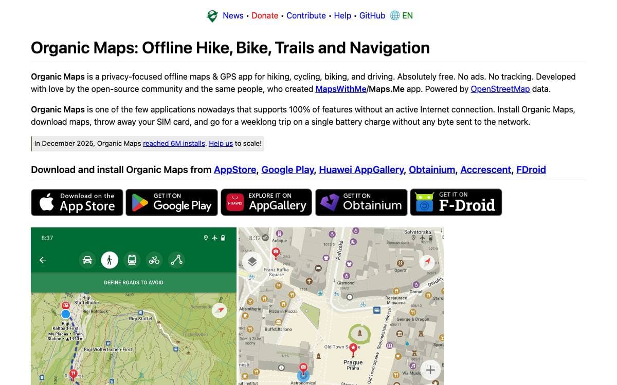 Screenshot of Organic Maps website