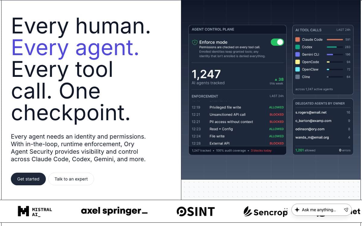 Screenshot of Ory website