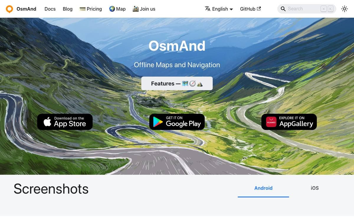 Screenshot of OSMAnd website