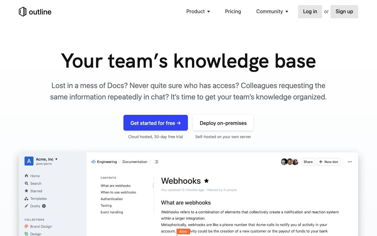 Screenshot of Outline website