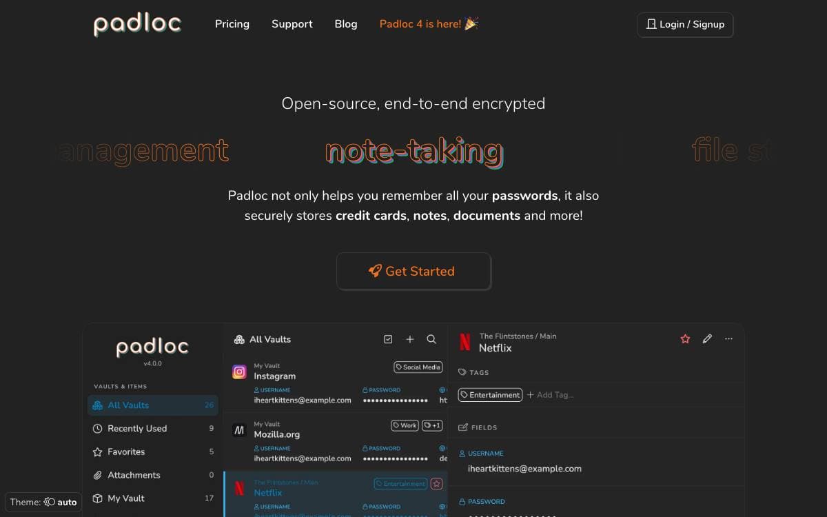 Screenshot of Padloc website