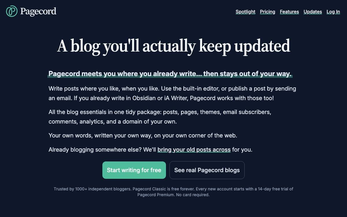 Screenshot of Pagecord website