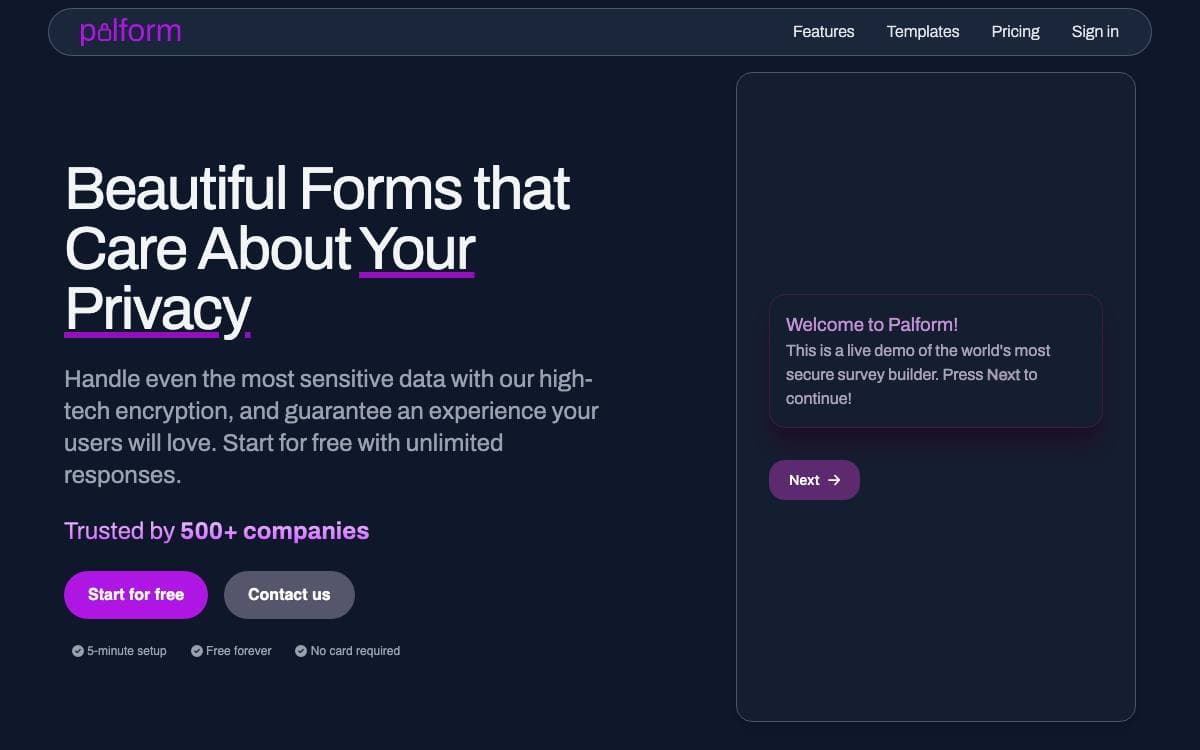 Screenshot of Palform website